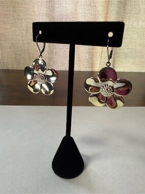 925 Silver Flower Drop Earrings with Beaded Center